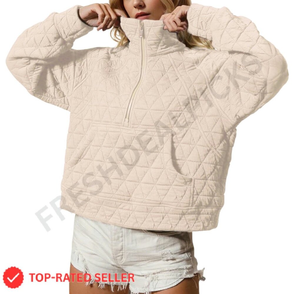 Quilted Puffer Jacket Half-Zip Pullover Oversized… - image 1